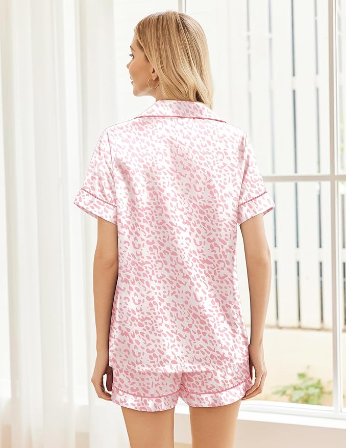 Ekouaer Pajamas for Women Set Silk Satin Pjs Shorts Sleepwear 2 Piece Loungewear S-XXL