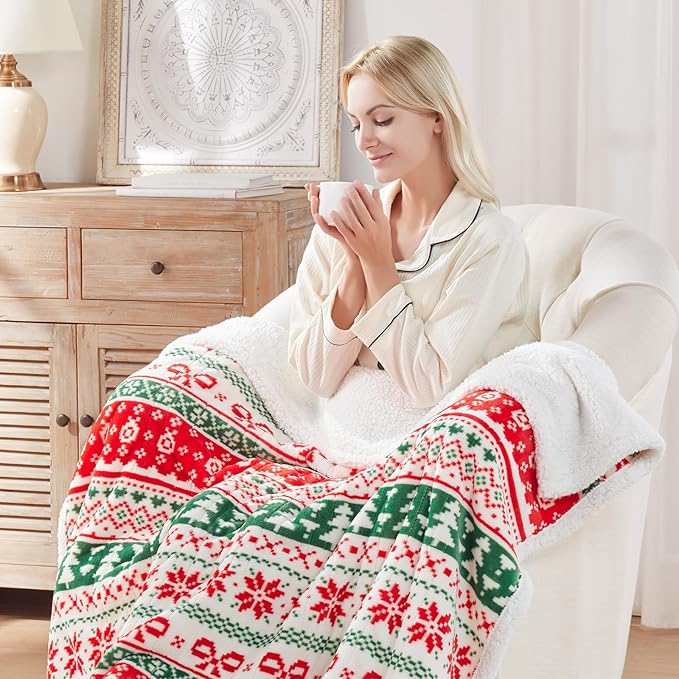 Westinghouse Heated Throw Blanket, Super Soft Flannel to Sherpa Electric Throw with 6 Heating Levels & 2-10 Hours Auto Off, Fast Heating & Overheat Protection, 50x60 Inch, Christmas Tree
