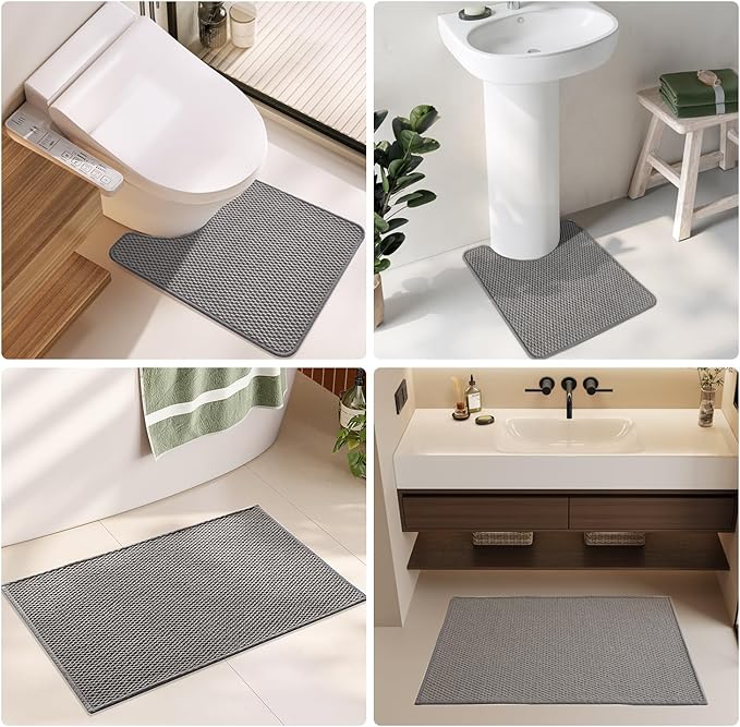 Bathroom Rugs Non Slip Washable, Super Absorbent Thin Bath Mat Quick Dry Low Pile Bathroom Rug, Light Grey 24"x36"