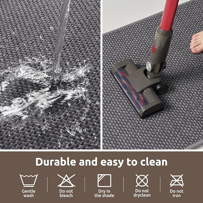 AMOAMI Chenille Bath Mat Super Absorbent Bathroom Mat Quick Dry Bath Mats for Bathroom Rubber Backed Bathroom Rugs Non Slip Washable Fit Under Door, Front of Bathtub, Sink, Darkgrey&LIGHTGREY 17"x24"