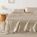 Bedsure Satin Sheets King Size - 4 Piece Silky Bedsheets with 15 Inches Deep Pocket Fitted Bedsheet,1 Flat Sheet, 2 Satin Pillowcases, Good for Hair & Skin (King, Khaki)