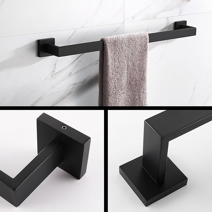 LANC 20 Inche Black Towel Bars for Bathroom Wall Mounted, Matte Black Bath Towel Racks Stainless Steel Total-22” Towel Rails for Kitchen Cabinet Towel Holder Towel Hanger Towel Rods, A8804MB-5P1