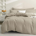 JELLYMONI Duvet Cover Twin Size Khaki - 3PCS Boho Striped Duvet Cover Set Polyester Tufted Bohemian Textured Comforter Cover 68×90in with Corner Ties & Zipper and 2 Pillowcases