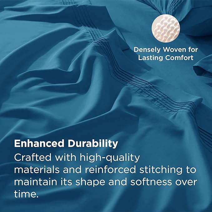 Bedsure Deep Pocket Full Size Bed Sheets Set - Fits Mattresses Up to 21 Inches Thick - 4 Piece GentleSoft Bed Sheets, Moisture Wicking, Cooling Bedsheet & Pillowcases, Easy & Secure Fit, Teal Blue
