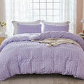 AveLom Lavender Purple Seersucker Duvet Cover Set King (104 x 90 inches), 3 Pieces (1 Duvet Cover + 2 Pillow Cases), Ultra Soft Washed Microfiber, Textured Duvet Cover with Zipper Closure, Corner Ties