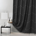 Boho Shower Curtain Black Tassel Woven Fabric Shower Curtain 54 x 78 Modern Farmhouse Textured Tufted Chevron Striped Minimalist Bathroom