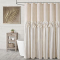 Farmhouse Shower Curtain Linen Beige Bow Woven Fabric Country Rustic Western, Pleated Beige Stripe 72" W x 90" L