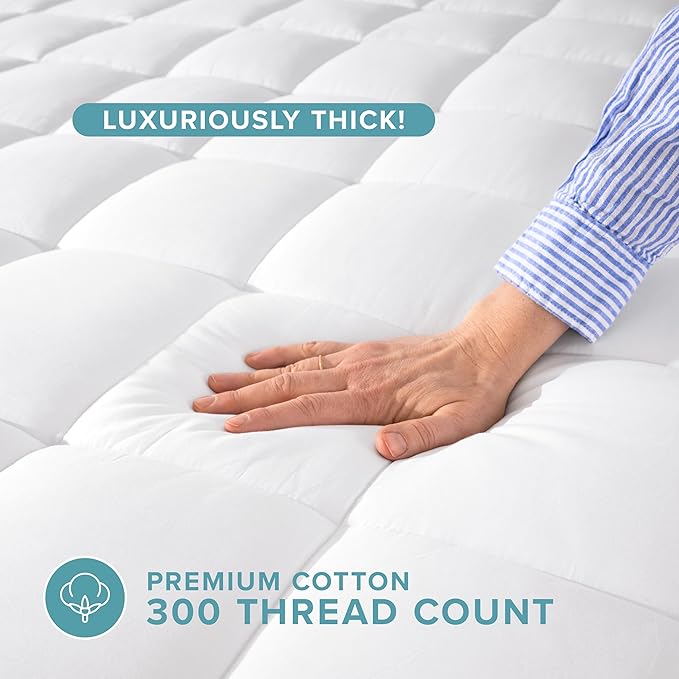 Bare Home King Mattress Topper Cotton Top - Plush Topper for Mattress - Fitted Mattress Cover - Cooling Breathable Air Flow - 8" to 21" Deep Pocket - Soft Mattress Pad (King, White)