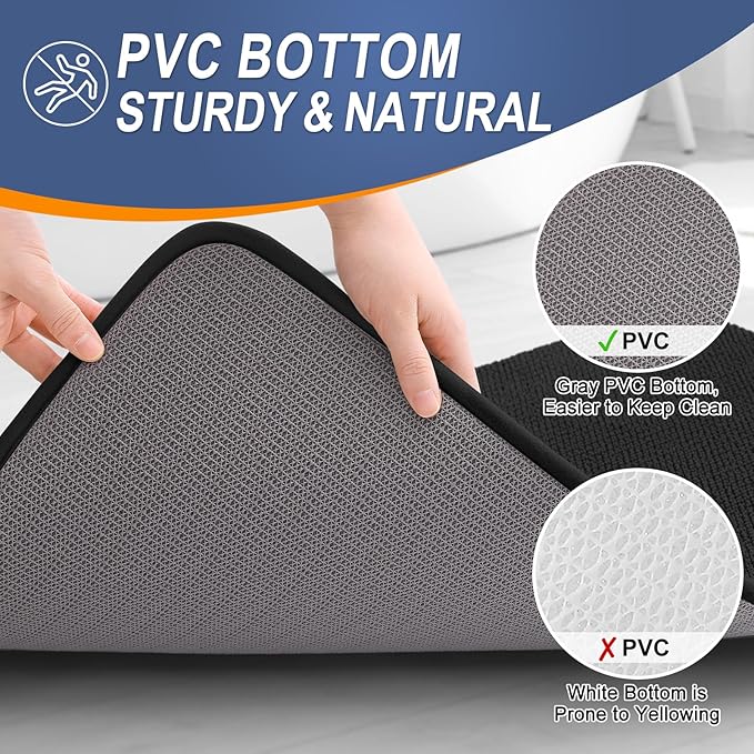 OLANLY Thick Memory Foam Bath Mat Rug 70x24, Extra Soft Absorbent Bathroom Rug, Quick Dry Bath Mats, Non-Slip, Machine Washable Carpet for Bathroom, Tub and Shower, Home Decor Accessories, Black