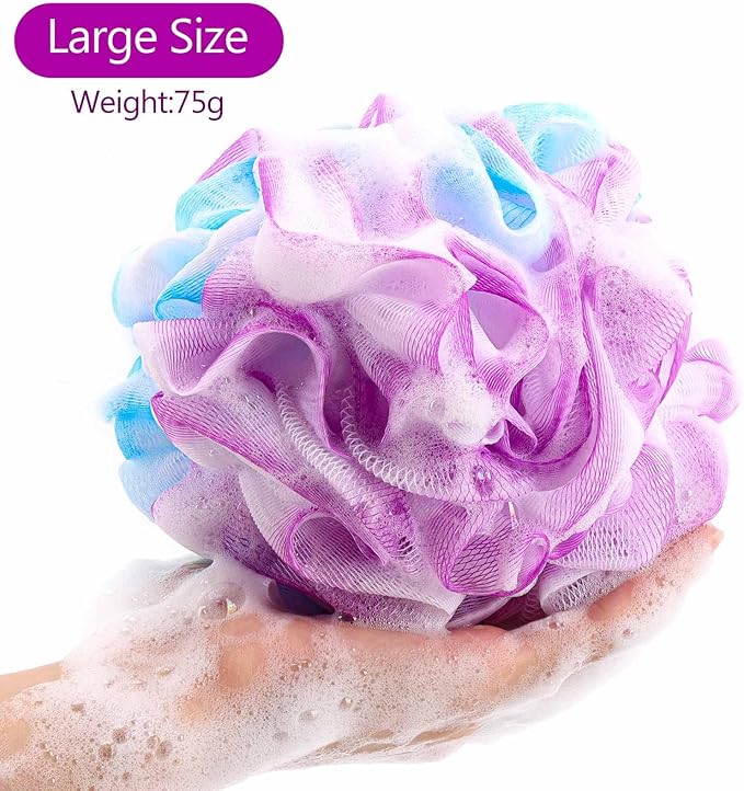 BTYMS Large Loofah Sponge 75g/Pc, Exfoliating Shower Pouf Bath Scrunchies Bath Scrubber Body Loofahs for Shower - Set of 4