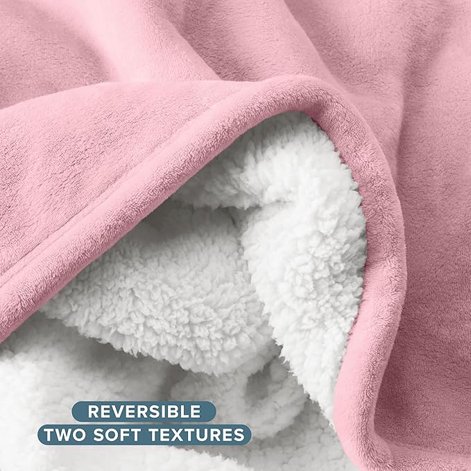 Bare Home Sherpa Fleece Blanket - King Size - Blanket for Bed, Sofa, and Couch - Warm & Lightweight - Fluffy & Soft - Reversible (King, Light Pink)