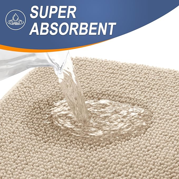 OLANLY Thick Memory Foam Bath Mat Rug 47x17, Extra Soft Absorbent Bathroom Rug, Quick Dry Bath Mats, Non-Slip, Machine Washable Carpet for Bathroom, Tub and Shower, Home Decor Accessories, Beige