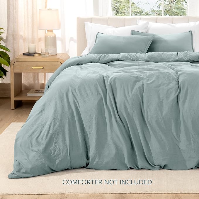 Bare Home Microfiber Duvet Cover Set - Ultra Soft Washed Microfiber - Twin/Twin Extra Long - Linen-Like Look - Easy Care - Breathable Fabric - Our Softest Duvet Cover Set (Twin/Twin XL, Sea Spray)