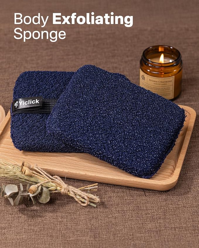 Yiclick Exfoliating Body Scrubber Exfoliator 2 Pack - Exfoliating Sponge, Shower Bath Sponge Loofah with Handle, Body Scrub Lufas Washcloth Net Brush, Dead Skin Remover for Body(Rectangle)