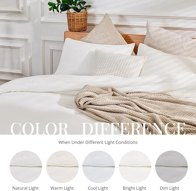 White Duvet Cover King, 100% Sandwashed Cotton Soft King Size Duvet Cover Set 3 Pieces with Zipper Clousre & Corner Buttons (White, King 104 x 90)