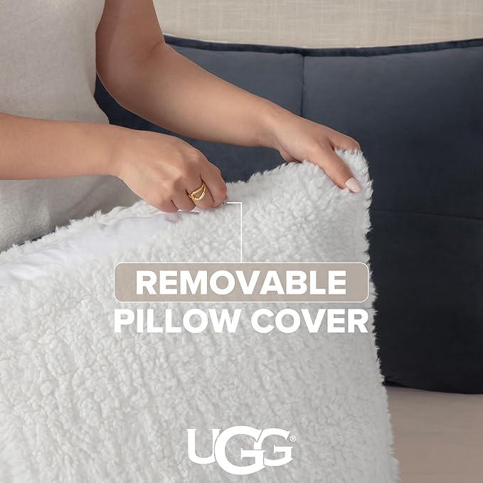 UGG Blissful Full/Queen Comforter Set with 2 Pillow Shams Reversible White Comforter Plush Fluffy Warm Bed Set Premium Down Alternative Bedding for College Dorm Essentials, Full/Queen, Blue Imperial