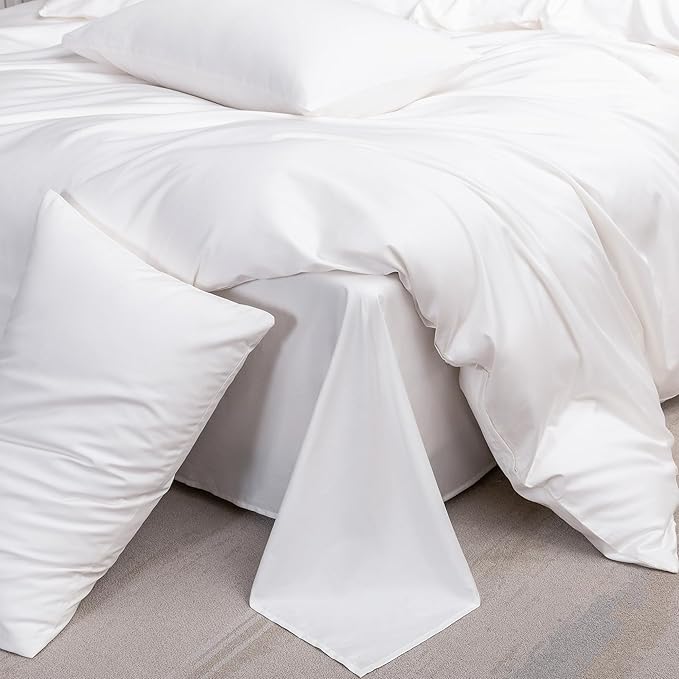 MooMee Duvet Cover Set 100% Extra Long Staple Cotton 600 Thread Count Silky Sateen Smooth Luxury Soft Breathable Durable Hotel Quality Bedding, 2 Pieces (White,Twin 68"x90")