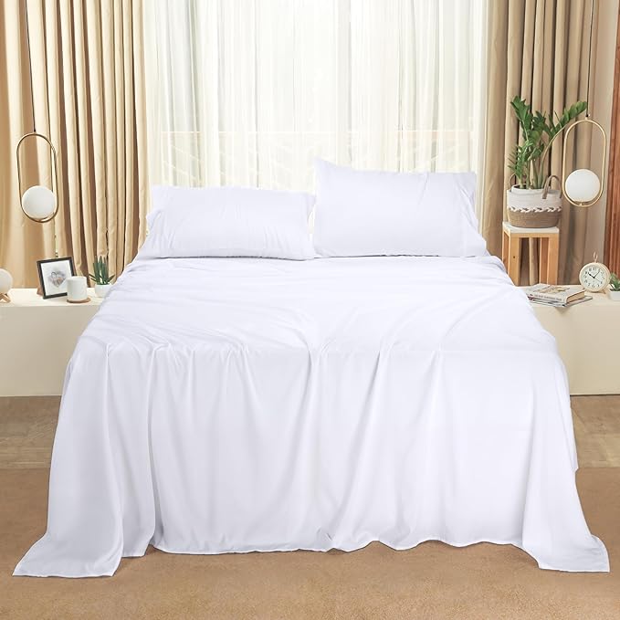 Utopia Bedding California King Sheet Set – 4 Piece Bed Sheets for Cal King Size Bed, Soft and Breathable Microfiber, Includes 1 Fitted Sheet, 1 Flat Sheet and 2 Pillowcases (White)