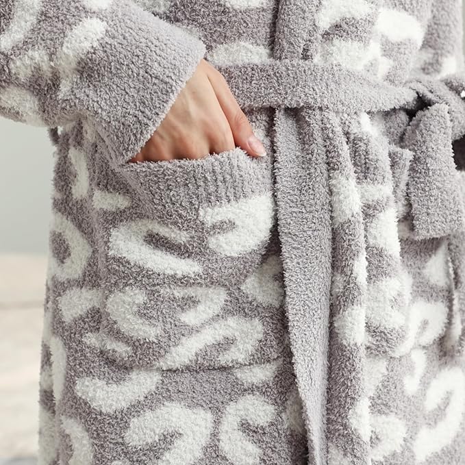 MH MYLUNE HOME Ultra Soft Robe With Pockets, Spa Bathrobe Loungewear Calf-Length, Plush Fuzzy Fluffy Wrap Robe for Women