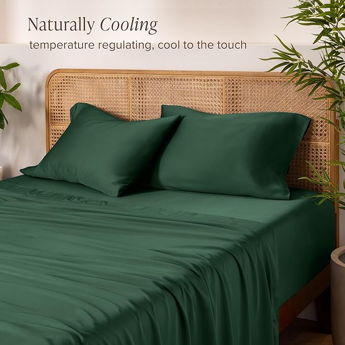 Bare Home 100% Rayon Made from Bamboo King Sheet Set - 4 Piece Bedding Set - Deep Pockets - Breathable - Easy Fit - Bedding Sheets & Pillowcases (King, Forest Green)