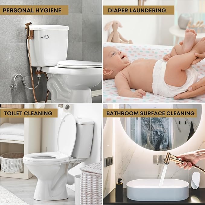 Purrfectzone Bidet Sprayer for Toilet, Bidet Sprayer for Feminine Wash, Premium Stainless Steel Jet Spray for Toilet, Wall-Mounted or Toilet Tank Mounted - Rose Gold