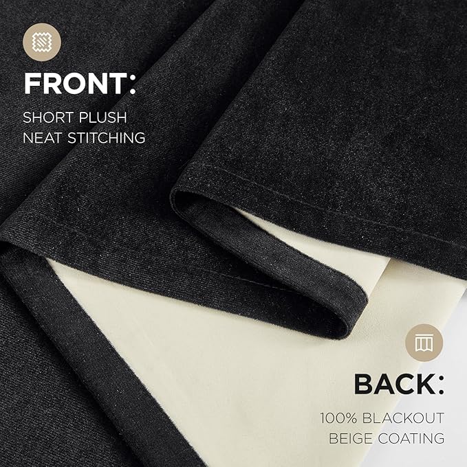 Joydeco Black 100% Blackout Curtains 90 Inch 2 Panels, Luxury Thermal Insulated Black Velvet Curtains for Bedroom Living Room, Soundproof Blackout Window Drapes, Rod Pocket & Back Tab (62W x 90L)