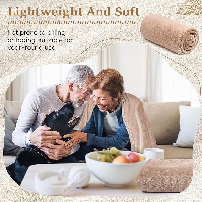 18 Pieces Fleece Blankets Bulk for Wedding 50 x 60 Inch Soft Lightweight Flannel Throw Blankets Bulk for Wedding Guests Home Outdoor Couch Sofa Bed Gifts(Camel)