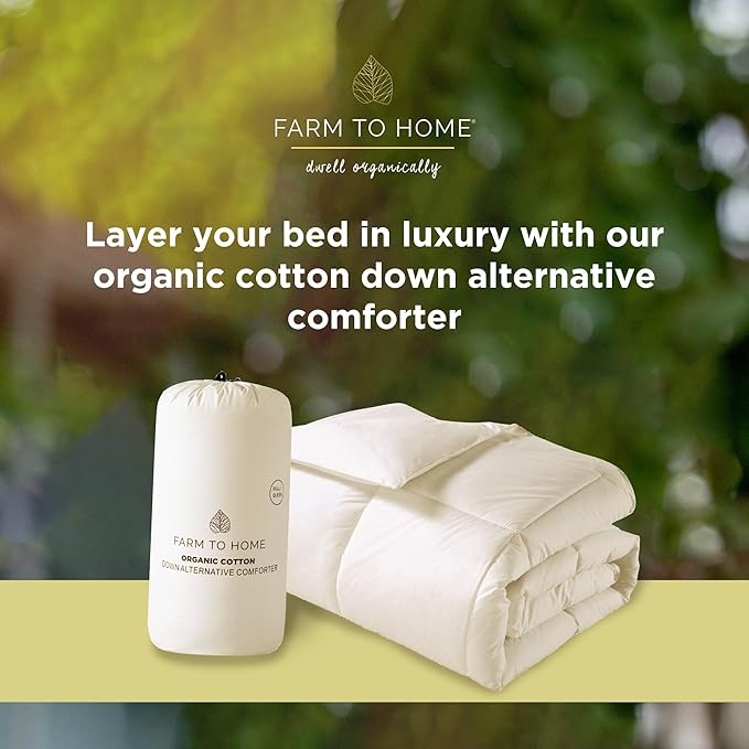 Farm to Home Down Alternative Comforter Queen Size Organic Cotton Duvet Insert Hotel Collection Hypoallergenic Machine Washable 98 x 90 for All Season