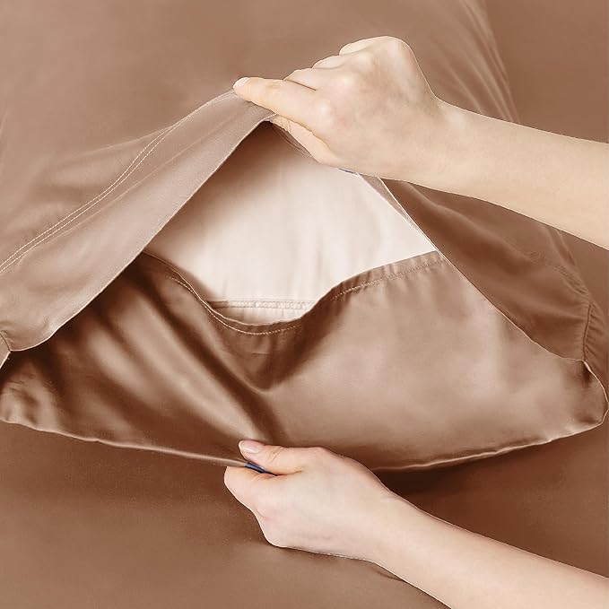 Bedsure Full Size Bed Sheets, Cooling Sheets, Rayon Derived from Bamboo, Breathable & Soft, Deep Pocket Up to 16 Inches, Hotel Luxury Silky Bedding for Hot Sleepers, Khaki