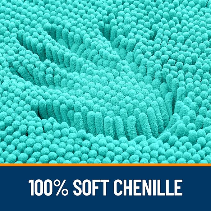 OLANLY Toilet Rugs U-Shaped 24x20, Extra Soft Absorbent Chenille Contour Bathroom Rugs for Toilet, Dry Quickly, Machine Washable, Non-Slip Bath Mat, Teal