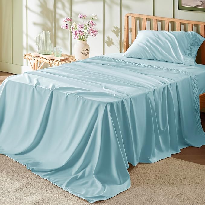 Bedsure Twin XL Sheet Sets Dorm Bedding - 3 Pieces Soft Extra Long Twin Sheets, Hotel Luxury, Easy Care Microfiber for Women, Men, Spa Blue