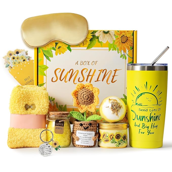 Get Well Soon Gift Baskets for Women, 10pcs Self-Care Package, Relaxation Spa Gift Basket for Mom Wife Grandma Daughter Friends Sister, Sunshine Birthday Gift Set Idea for Women Who Have Everything