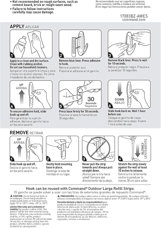 Command Outdoor Large Bronze Hooks, Holds up to 5 lb, 3 Hooks and 4 Command Strips, Damage-Free Hanging Wall Hooks for Hanging Christmas Decorations with Weather Resistant Strips