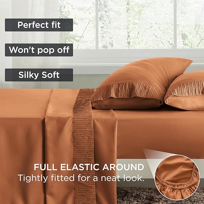 Bedsure California King Sheet Sets - 4 Pieces Soft Cal King Sheets - Breathable & Cooling - Hotel Luxury - Easy Care Polyester Microfiber Bedding for Women, Men, Terracotta