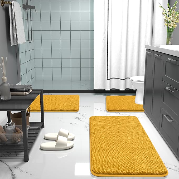 OLANLY Thick Memory Foam Bath Mat Rug 24x16, Extra Soft Absorbent Bathroom Rug, Quick Dry Bath Mats, Non-Slip, Machine Washable Carpet for Floor, Tub and Shower, Home Decor Accessories, Golden Yellow