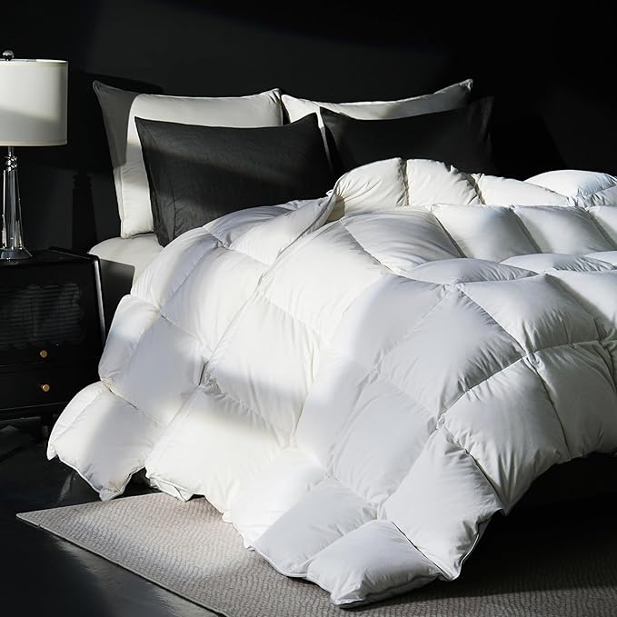 California King Goose Feather Down Fiber Comforter, 100% Cotton Cover Ultra Soft Fluffy California King Duvet Insert, All Season Luxurious Hotel Bedding Comforter, White 104"x96"