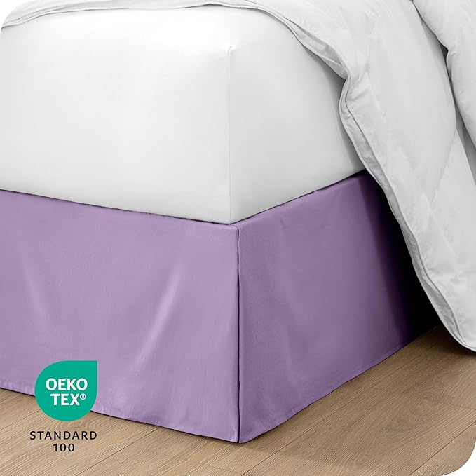 Bare Home Queen Bed Skirt - 15-Inch Tailored Drop Easy Fit - Bed Skirt for Beds - Center & Corner Pleats (Queen, Lavender)