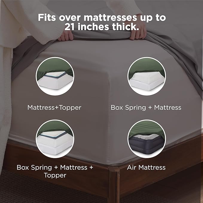 Bedsure Deep Pocket Queen Sheets Set - Fits Mattresses Up to 21 Inches Thick - 4 Piece GentleSoft Bed Sheets, Moisture Wicking, Soft & Cooling Bedsheet & Pillowcases, Easy & Secure Fit, Olive Green