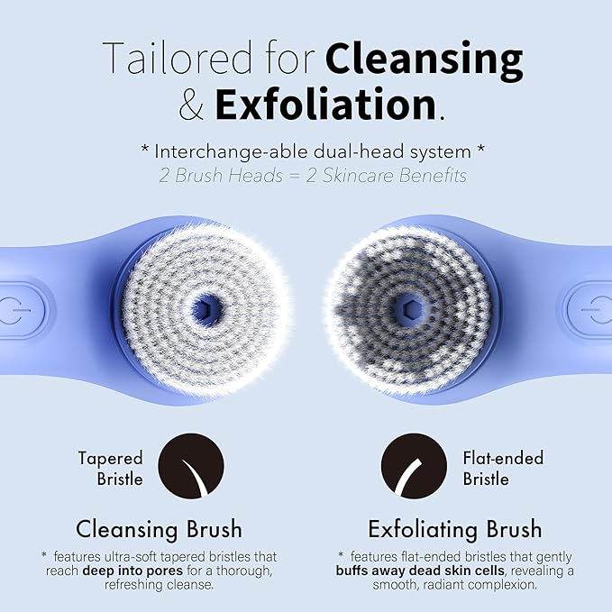 NågraCoola Electric Facial Cleansing Brush – Rechargeable Waterproof Face Scrubber for Women & Men, 2 Brush Heads for Deep Pore Cleansing & Gentle Exfoliation, 3 Speeds, Auto-Timer