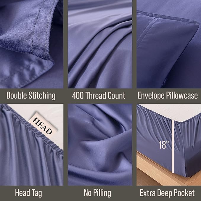 Bella Coterie Luxury Bamboo Viscose Cal King Size Sheet Set | 100% Organically Grown | Ultra Soft | Cooling for Hot Sleepers | 18" Deep Pocket [Twilight Blue]