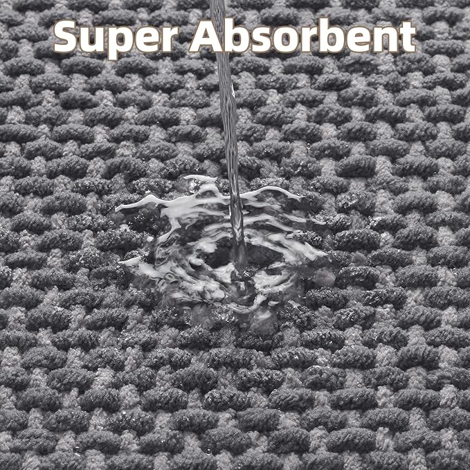 PADOOR-Bath Mat-Super Absorbent Chenille Bathroom Mats-Rubber Backed Bath Mats for Bathroom Non Slip, Easy Clean Bathroom Rugs Front of Bathtub,Shower Room,Sink-17×28, Grey&Darkgrey