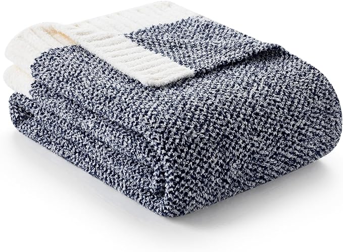 Snuggle Sac Heather Navy Oversized Twin-XL Size Blanket, Super Soft, Warm, Knit, 66x90 inches