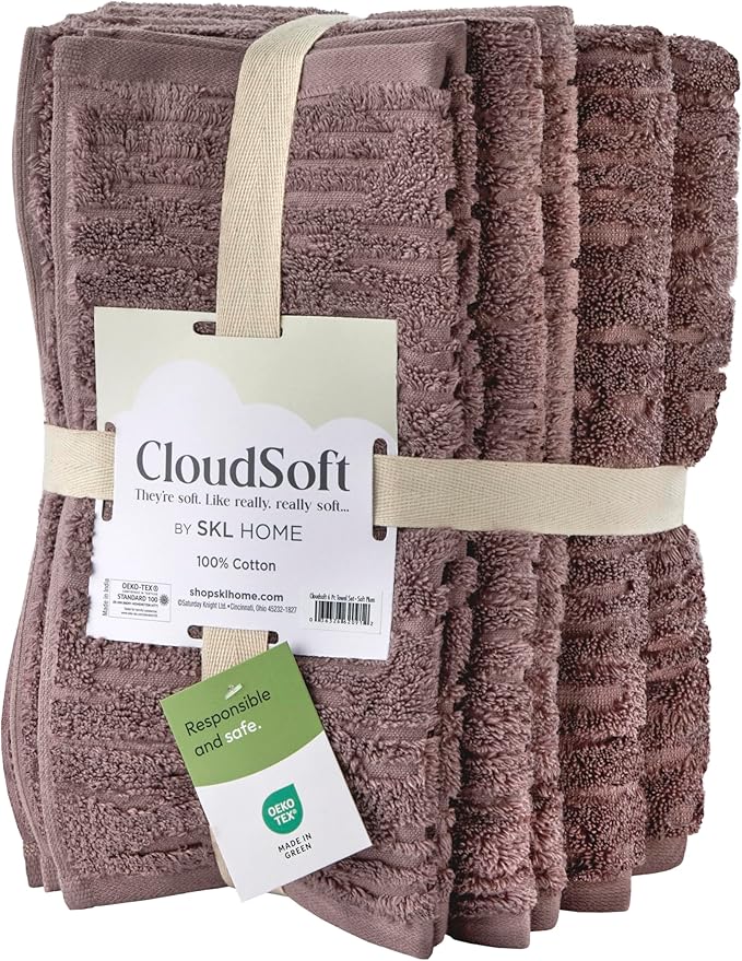 SKL Home CloudSoft Cotton Luxury 6-Piece Towel Set, Soft Plum