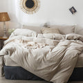 MooMee Bedding Duvet Cover Set 100% Washed Cotton Linen Like Textured Breathable Durable Soft Comfy (Heathered Tannish Linen Grey, Cal King 104"x98")