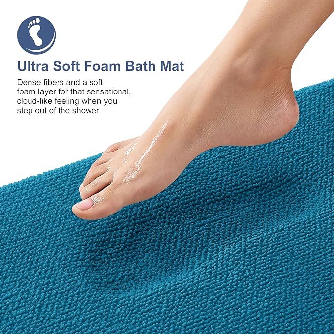 OLANLY Thick Memory Foam Bath Mat Rug 30x20, Extra Soft Absorbent Bathroom Rug, Quick Dry Bath Mat, Non-Slip, Machine Washable Carpet for Bathroom, Tub and Shower, Home Decor Accessories, Peacock Blue