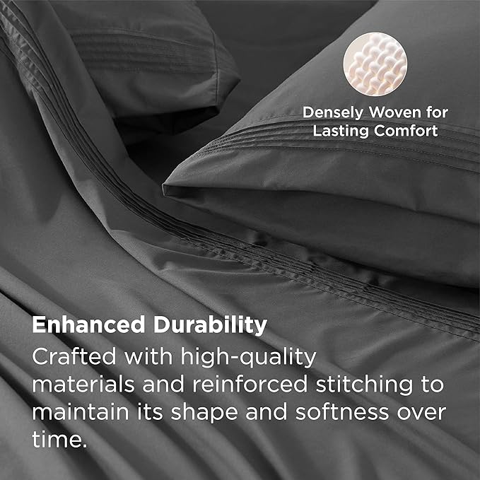 Bedsure Deep Pocket Queen Sheets Set - Fits Mattresses Up to 21 Inches Thick - 4 Piece GentleSoft Bed Sheets, Moisture Wicking, Soft & Cooling Bedsheet & Pillowcases, Easy & Secure Fit, Dark Grey