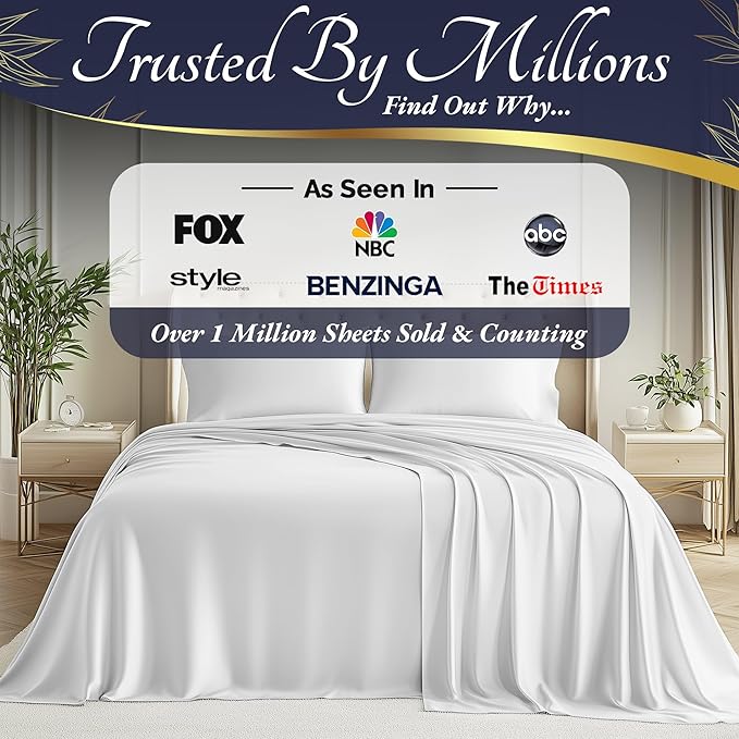 DECOLURE 100% Viscose Derived from Bamboo Sheets Full Size 4pcs - Ultra Soft & Luxuriously Cooling, 17" Deep Pocket, Double Stitching, Perfect for Hot Sleepers - Full Bed Sheets (White)