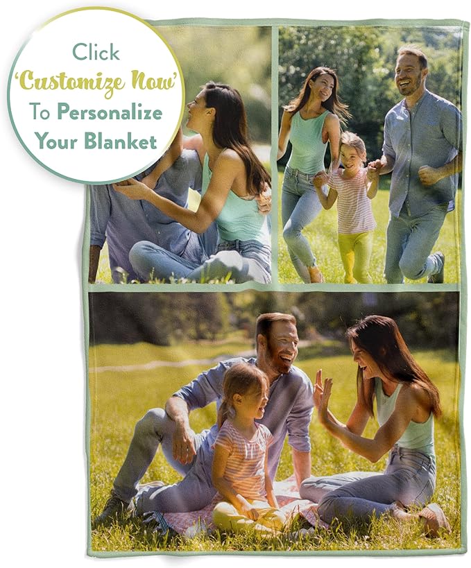Ships Next Day, Custom Blanket with Picture - Printed in USA, Personalized Photo Blanket 3-Pic(Fleece – 96x120)