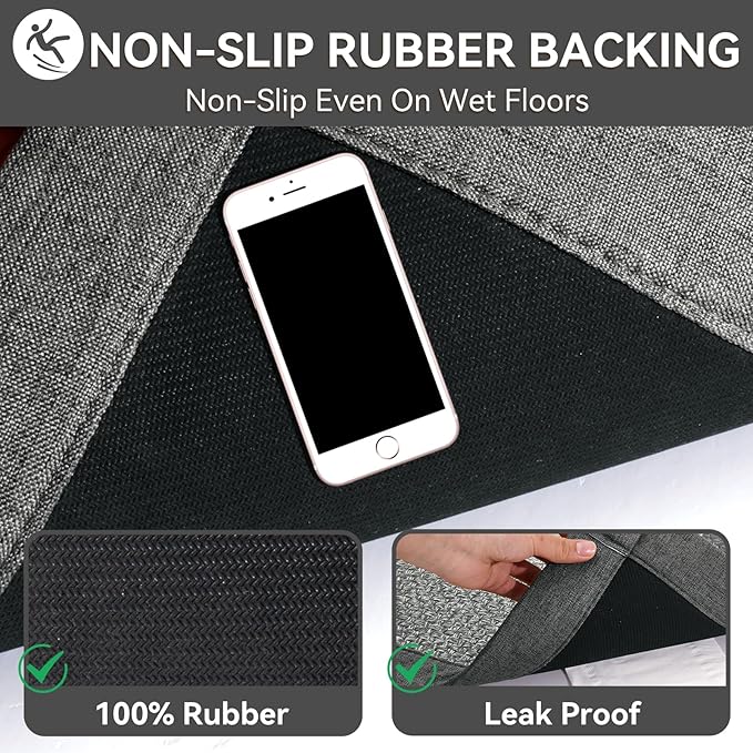 Bath Mat Bathroom Rugs Non Slip Washable, Soft Jute-Like Ultra Thin Bath Mats, Rubber Backing Super Absorbent Quick Dry Thin Bath Rug Shower Mat Fit Under Door Bathroom Tub Floor, Gray 20" x 32"