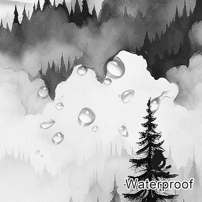 Black Small Stall Misty Pine Forest Shower Curtain 36 x 72, Mountain Foggy Woodland Scenery Tree Narrow Half Size Shower Curtains for Bathroom, Abstract Waterproof Nature-Themed Decor